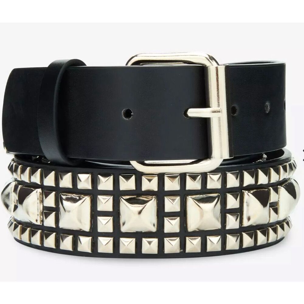 Hot Topic Multi Pyramid Stud Belt Black/Silver Size Large New Unisex